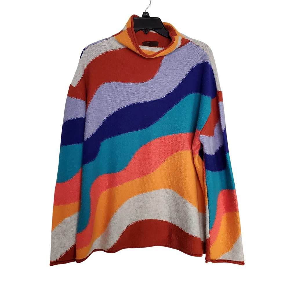 KERISMA Abstract Multicolor Wave Colorblock Turtleneck‎ Sweater M/L Angora Blend
